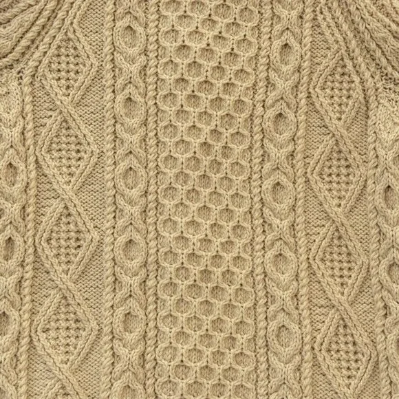 Vintage Irish Wool Sweater Hand Knit Cardigan Collar Ivory Chunky Fisherman READ - Picture 8 of 16